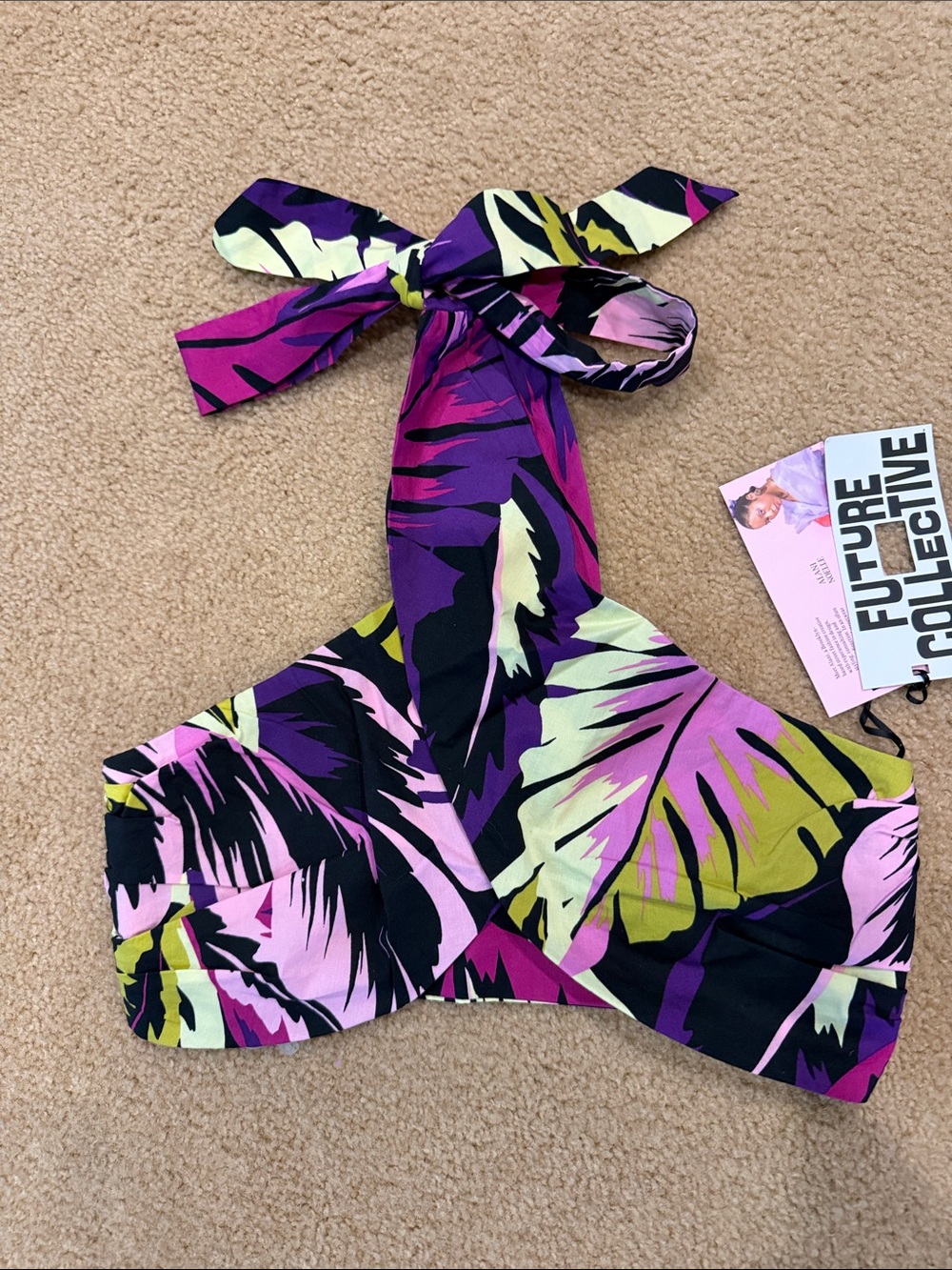 Tropical Print Halter Top in Pink, Purple & Lime